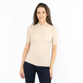 Karen Millen Beige Short Sleeve Jersey Funnel Neck Top