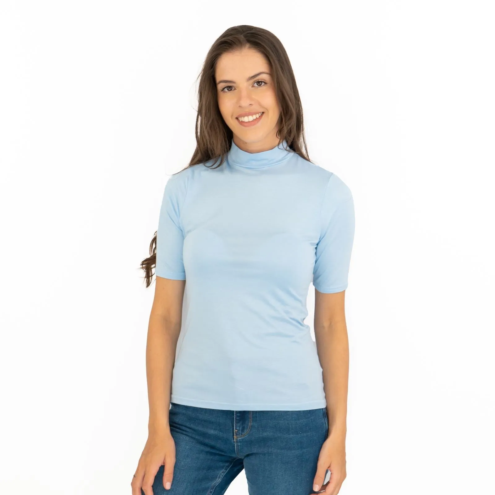 Karen Millen Blue Short Sleeve Jersey Funnel Neck Top