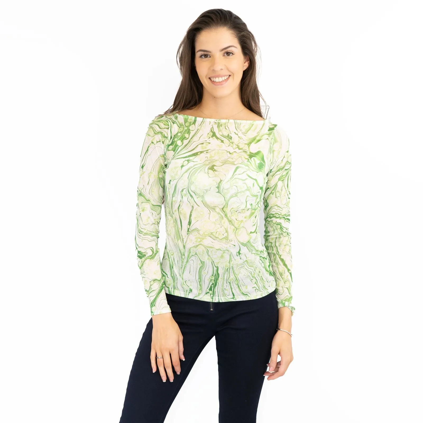 Karen Millen Green Abstract Print Long Sleeve Tops