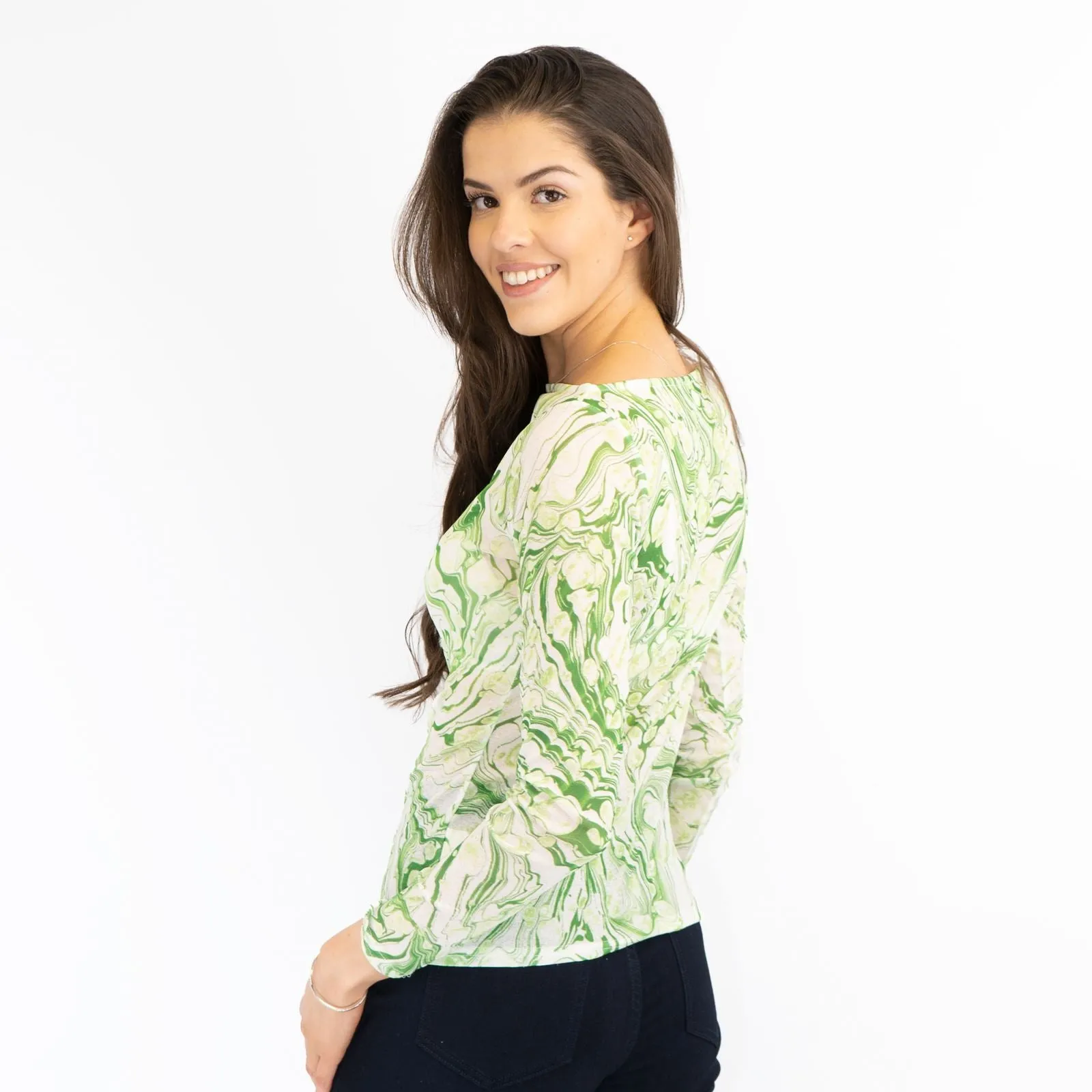 Karen Millen Green Abstract Print Long Sleeve Tops