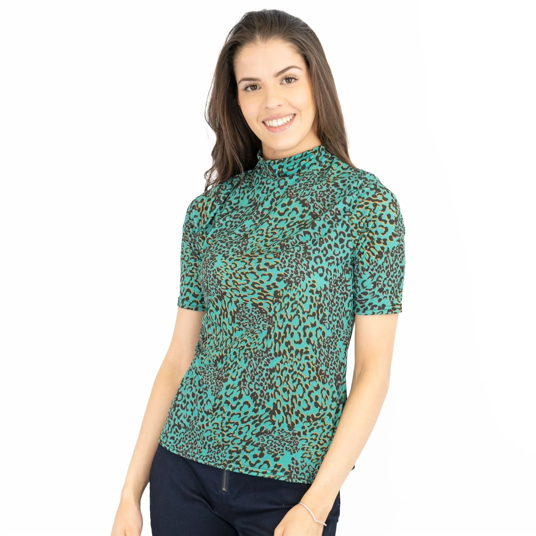 Karen Millen Green Leopard Print Short Sleeve Tops