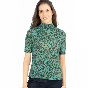 Karen Millen Green Leopard Print Short Sleeve Tops