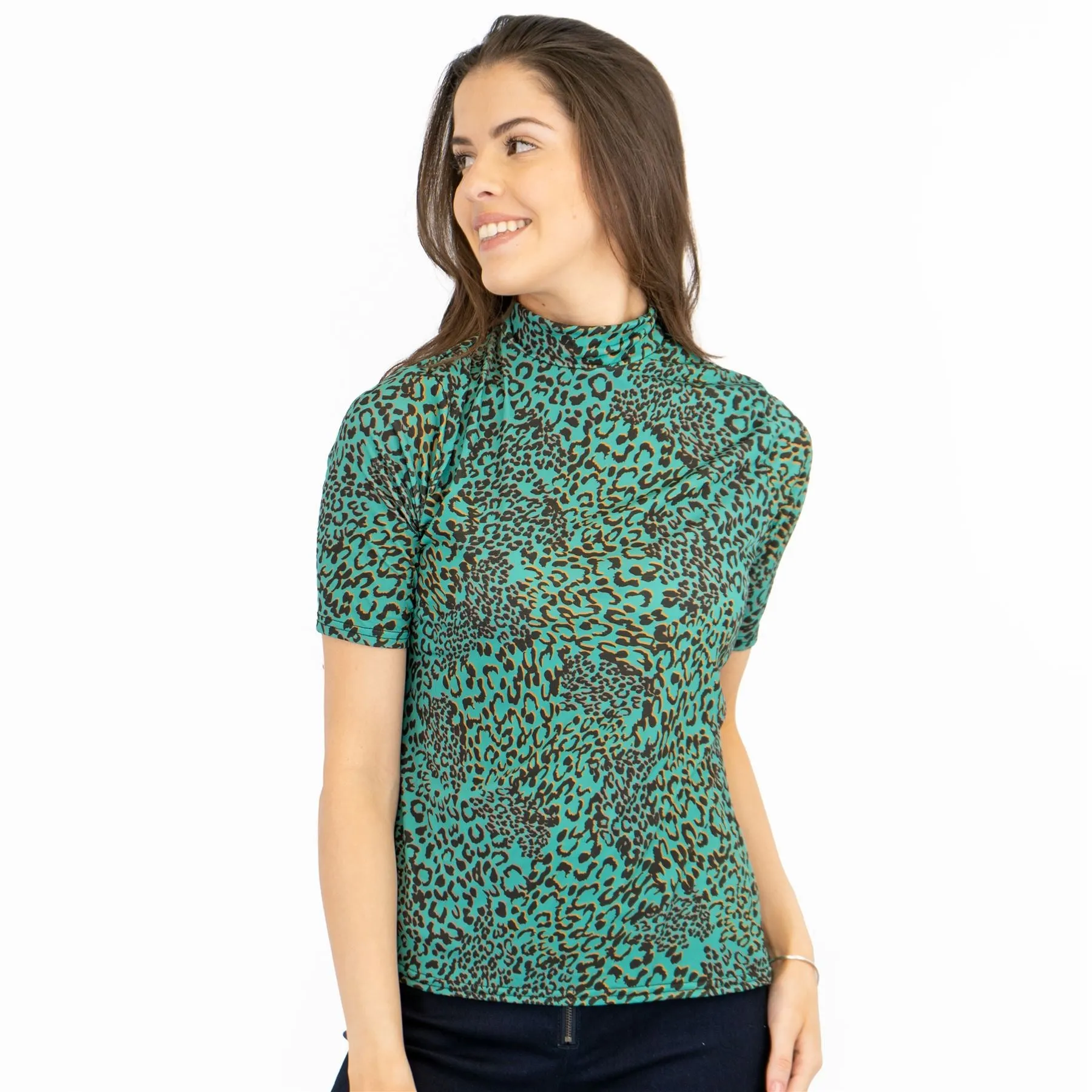 Karen Millen Green Leopard Print Short Sleeve Tops