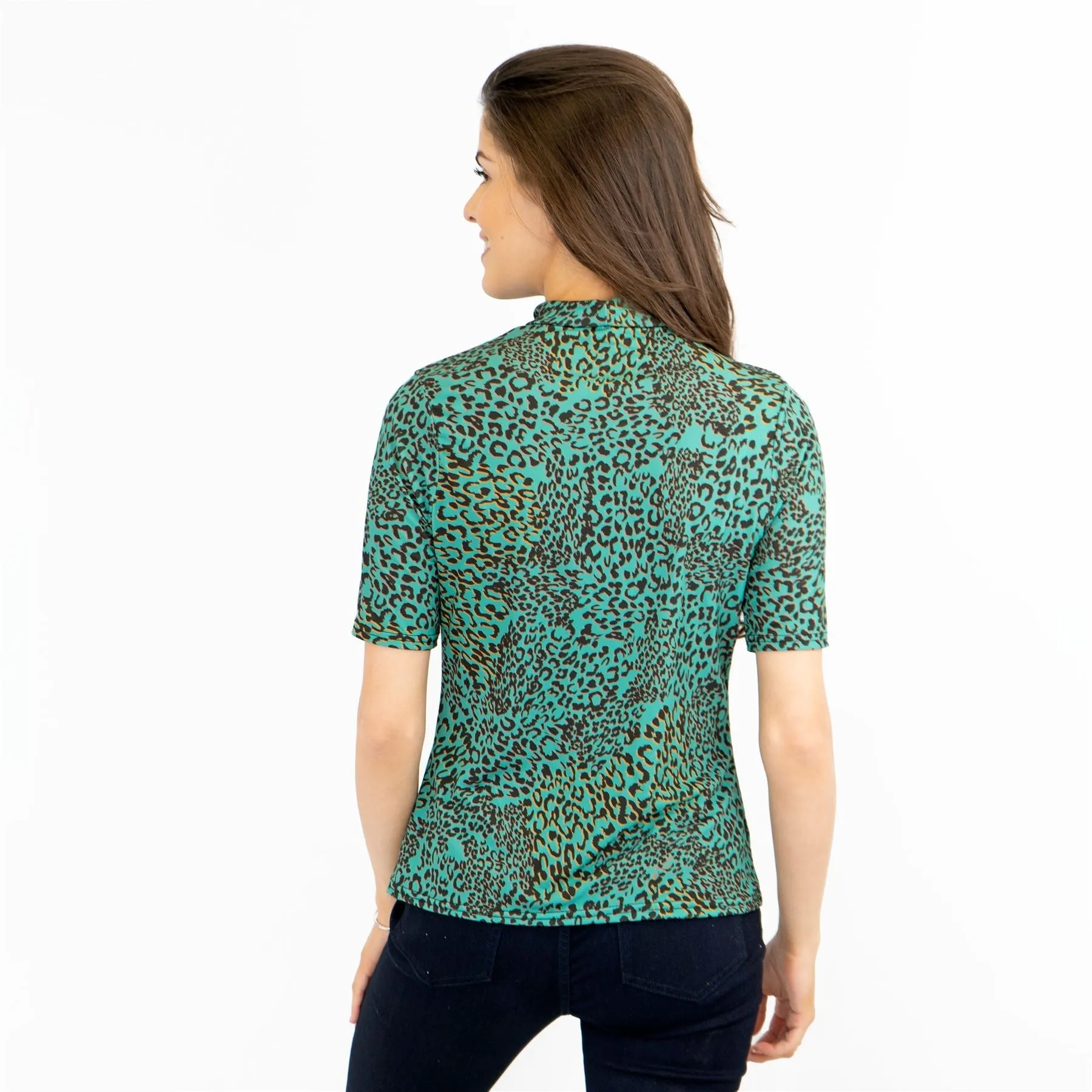 Karen Millen Green Leopard Print Short Sleeve Tops