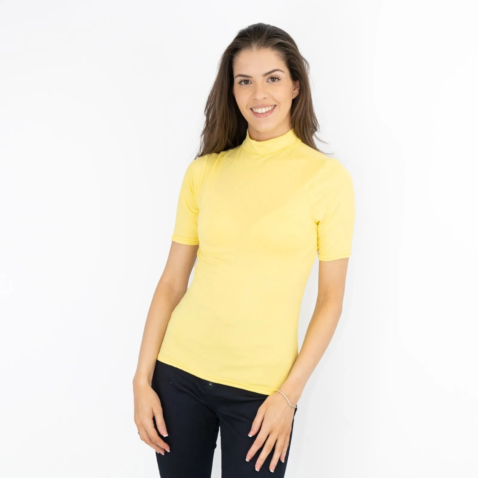 Karen Millen Yellow Short Sleeve Jersey Funnel Neck Top