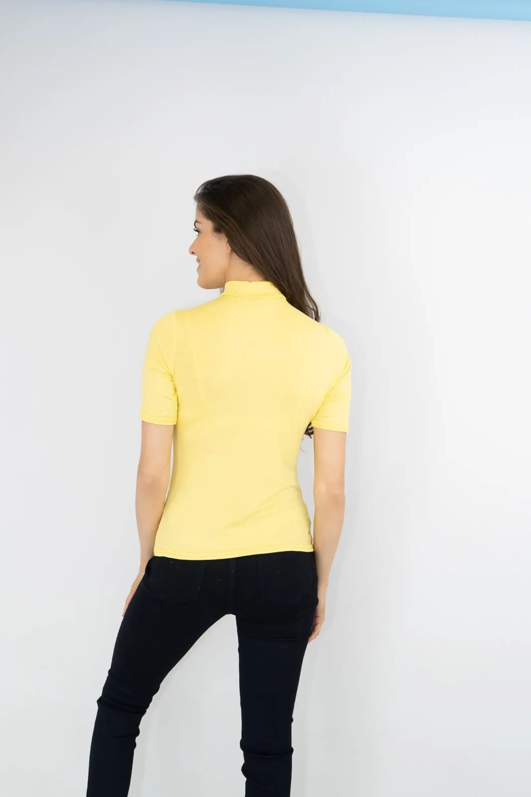 Karen Millen Yellow Short Sleeve Jersey Funnel Neck Top