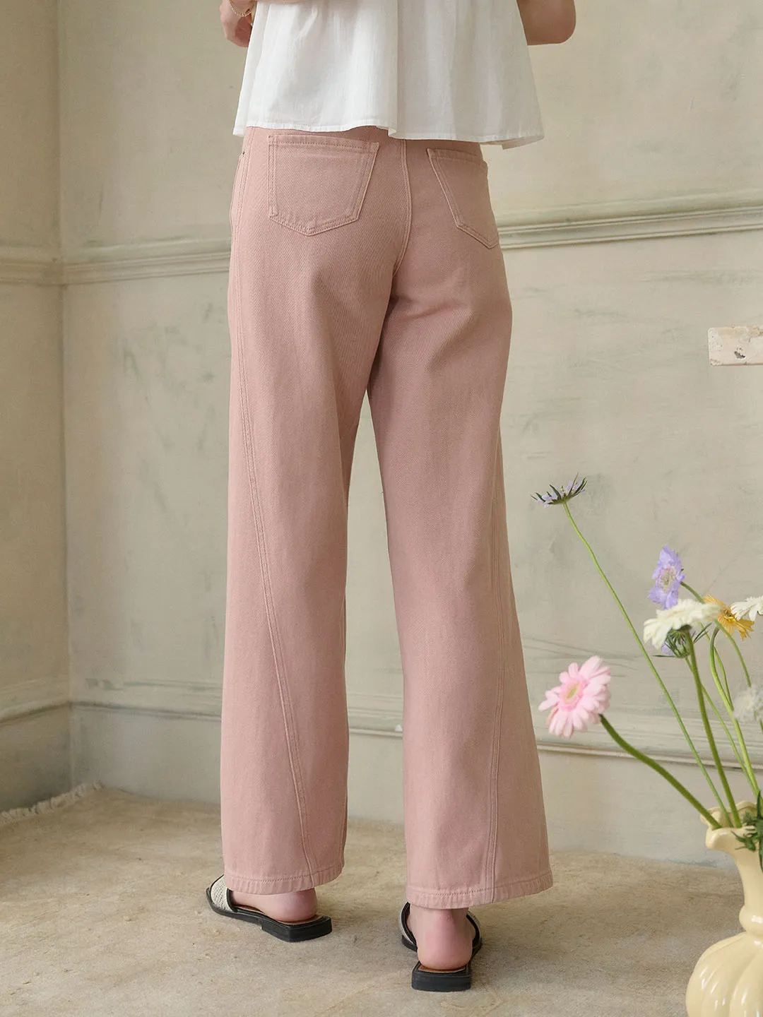 Katalina Vintage Low Rise Straight Leg Wide Leg Cotton Jeans