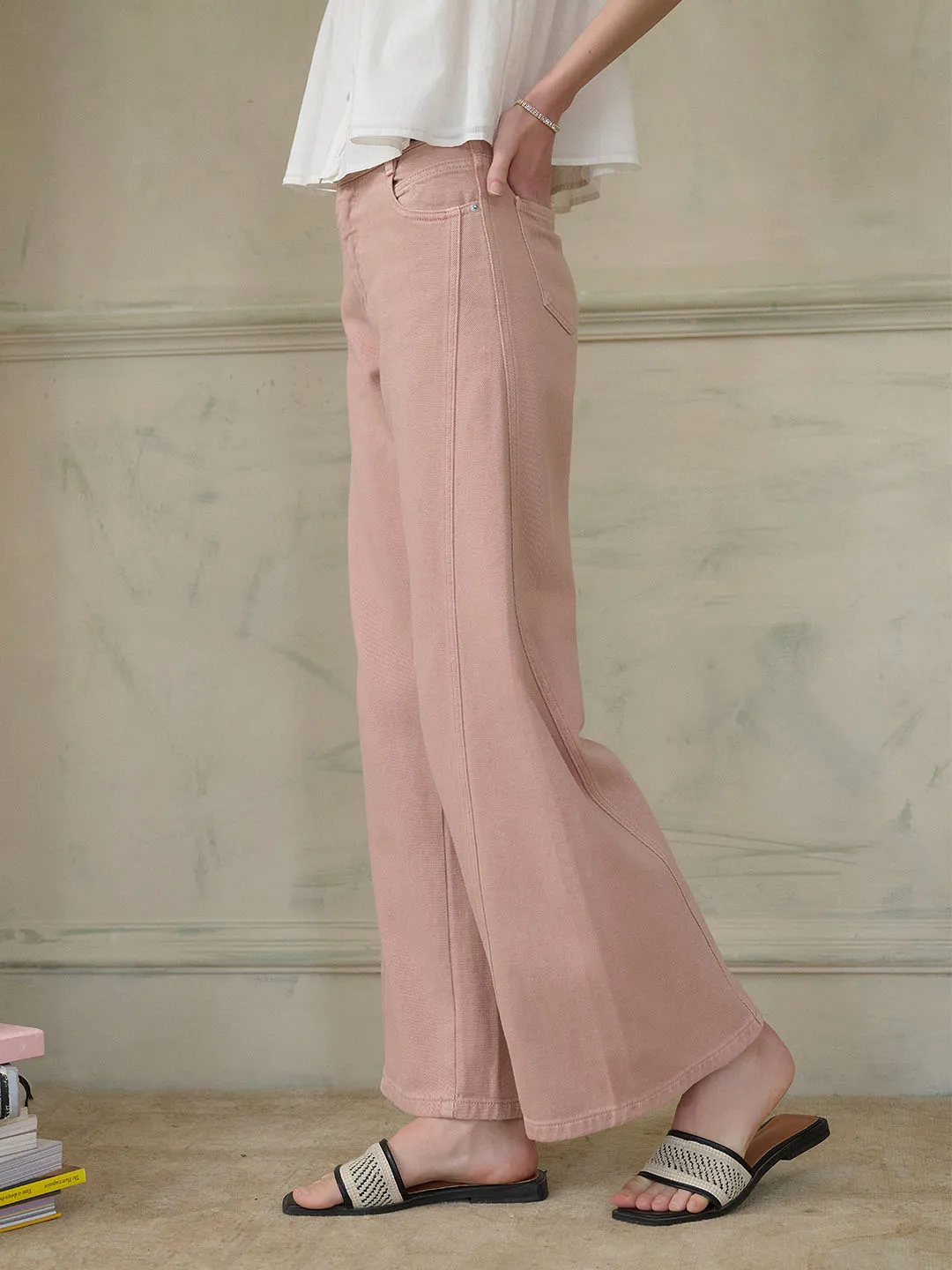 Katalina Vintage Low Rise Straight Leg Wide Leg Cotton Jeans