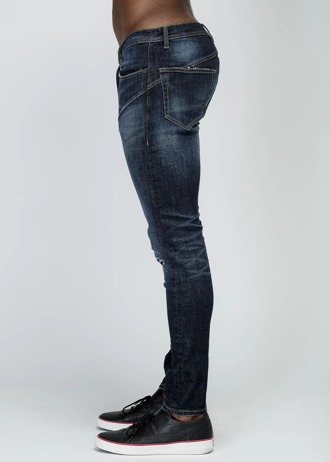 Konus Men's Repair Work Skinny Jeans in Indigo