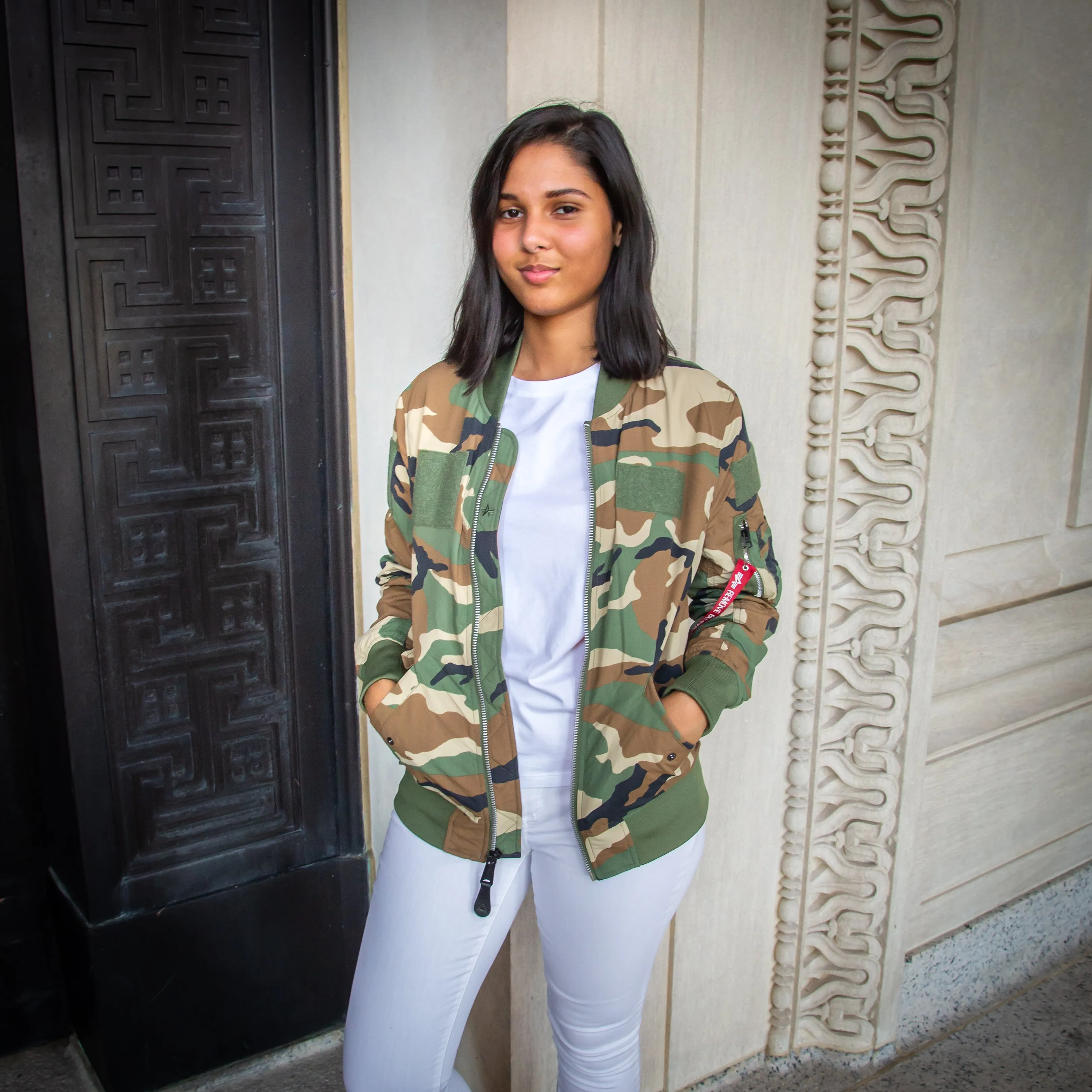 Ladies Camo Bomber Jacket