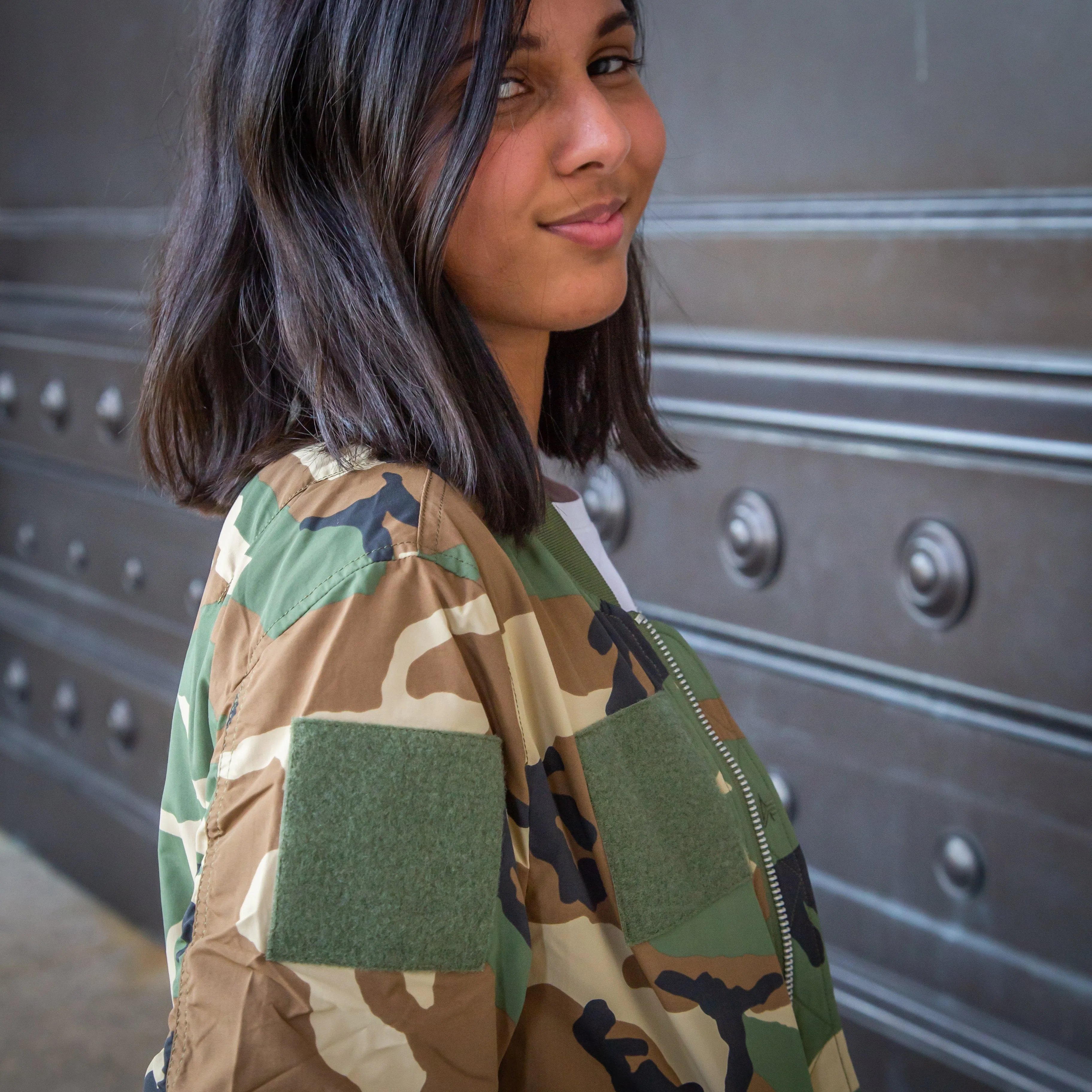 Ladies Camo Bomber Jacket