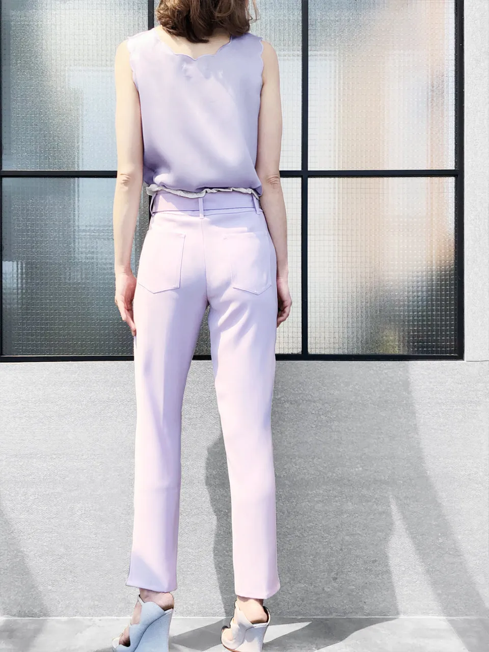 Last Chance! Lilac Ruffle Waist Straight Leg Trousers