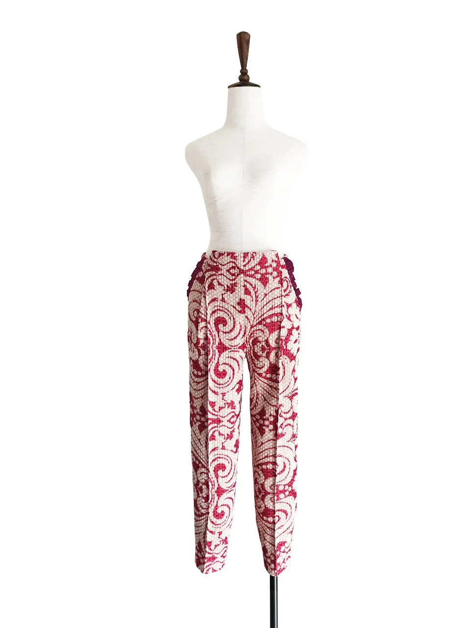 Last Chance! Red Shades Fantasy Jacquard Ruffle Wool Blend Pant