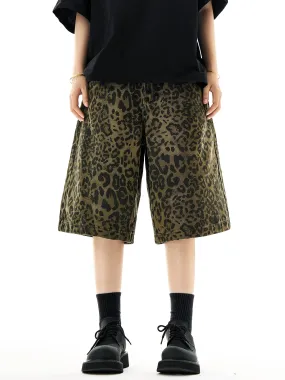 Leopard Print Wide-Leg Bermuda Shorts