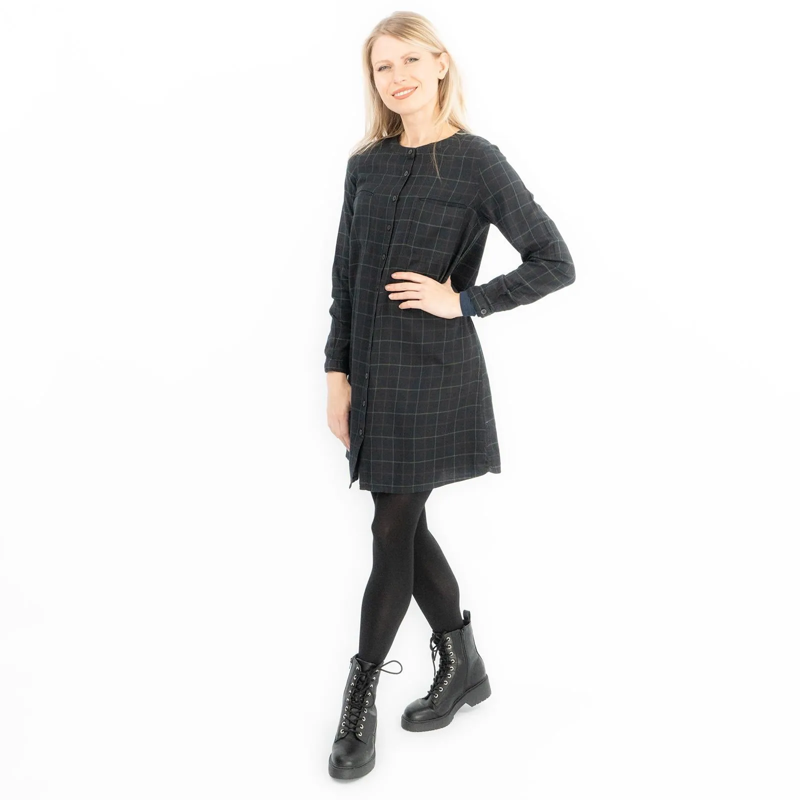 Long Sleeve Black Check Tunic Loose Longline Tops