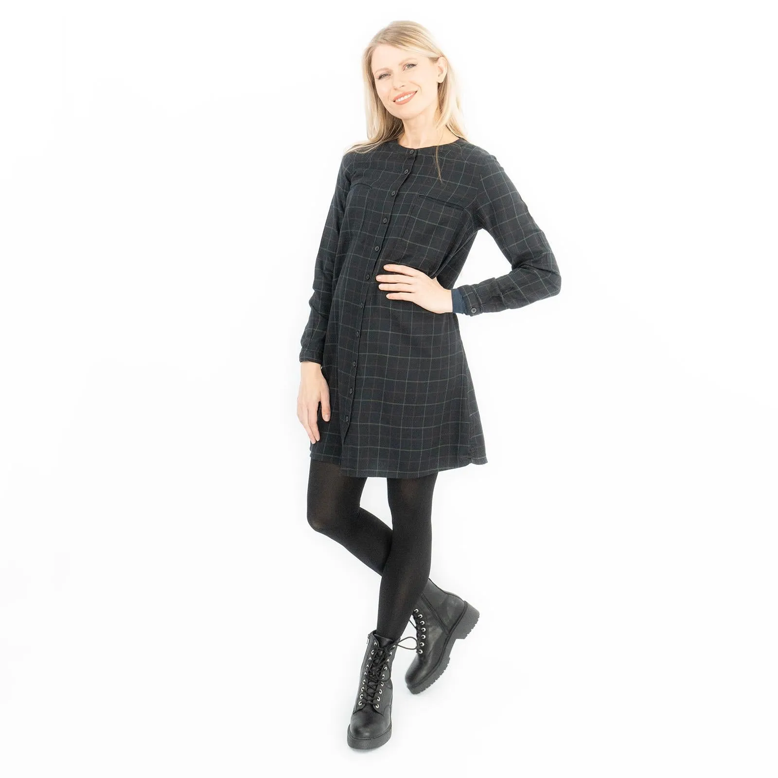 Long Sleeve Black Check Tunic Loose Longline Tops