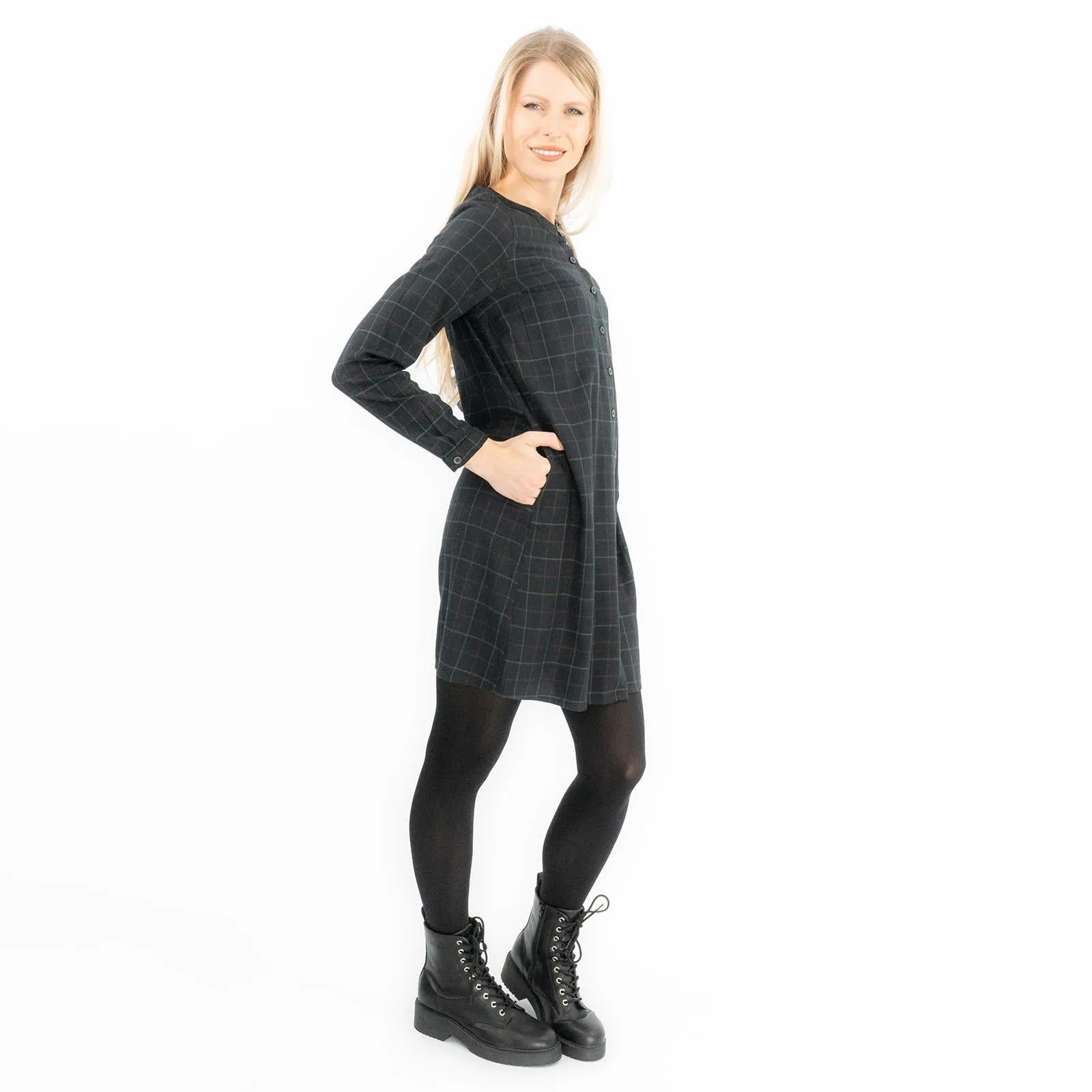 Long Sleeve Black Check Tunic Loose Longline Tops