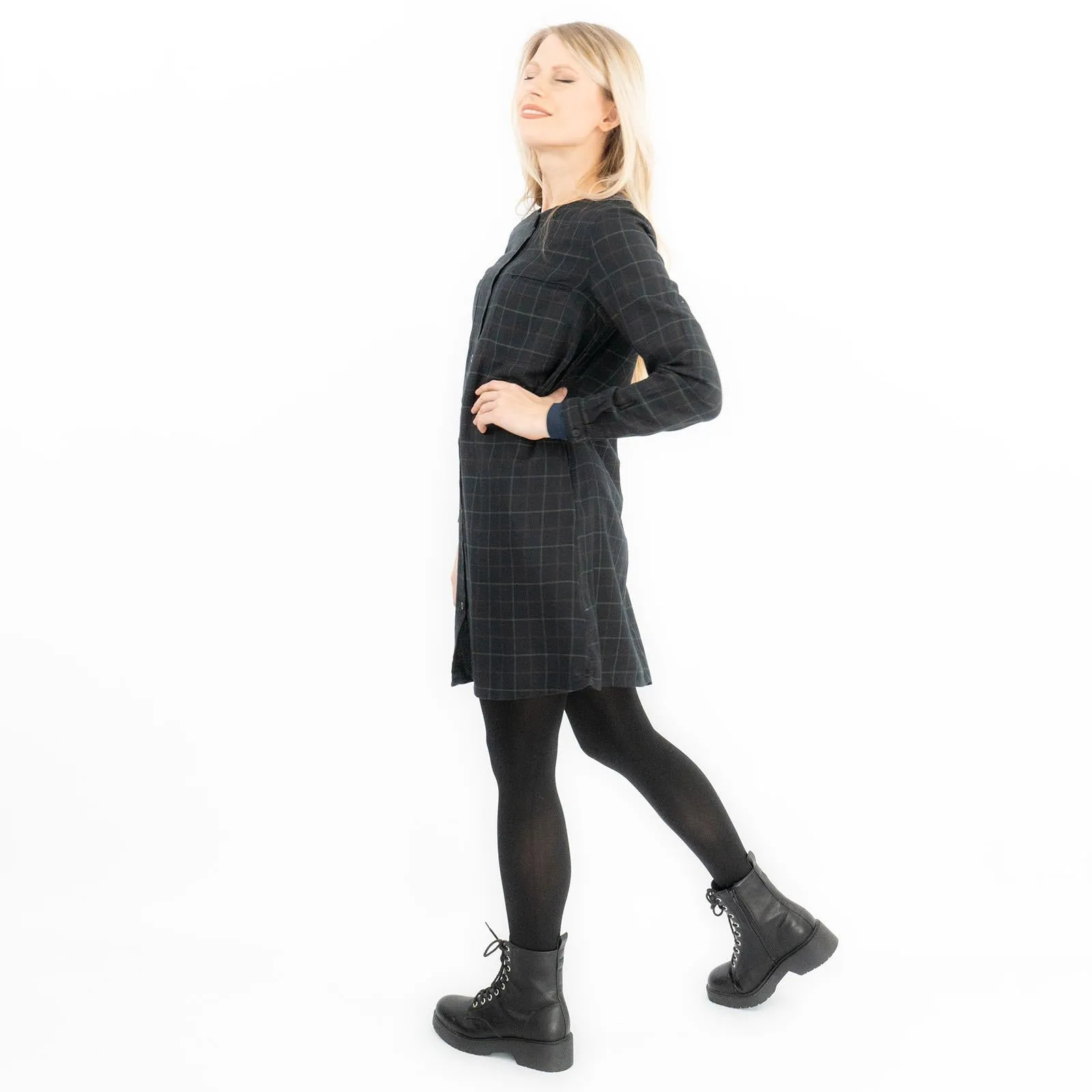 Long Sleeve Black Check Tunic Loose Longline Tops