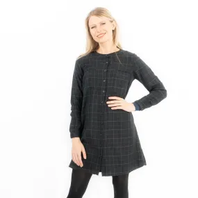 Long Sleeve Black Check Tunic Loose Longline Tops