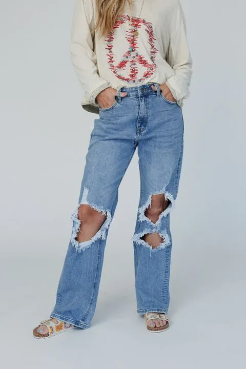 Make A Comeback Distressed Jeans - Denim