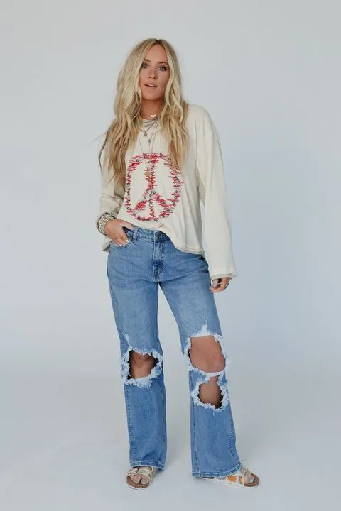 Make A Comeback Distressed Jeans - Denim