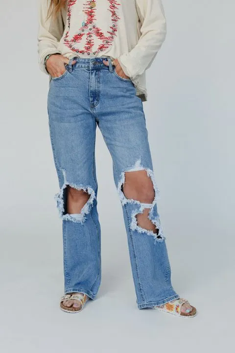 Make A Comeback Distressed Jeans - Denim