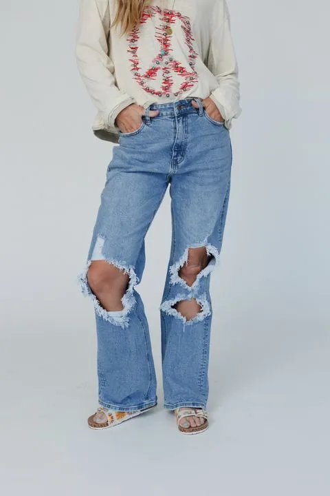 Make A Comeback Distressed Jeans - Denim