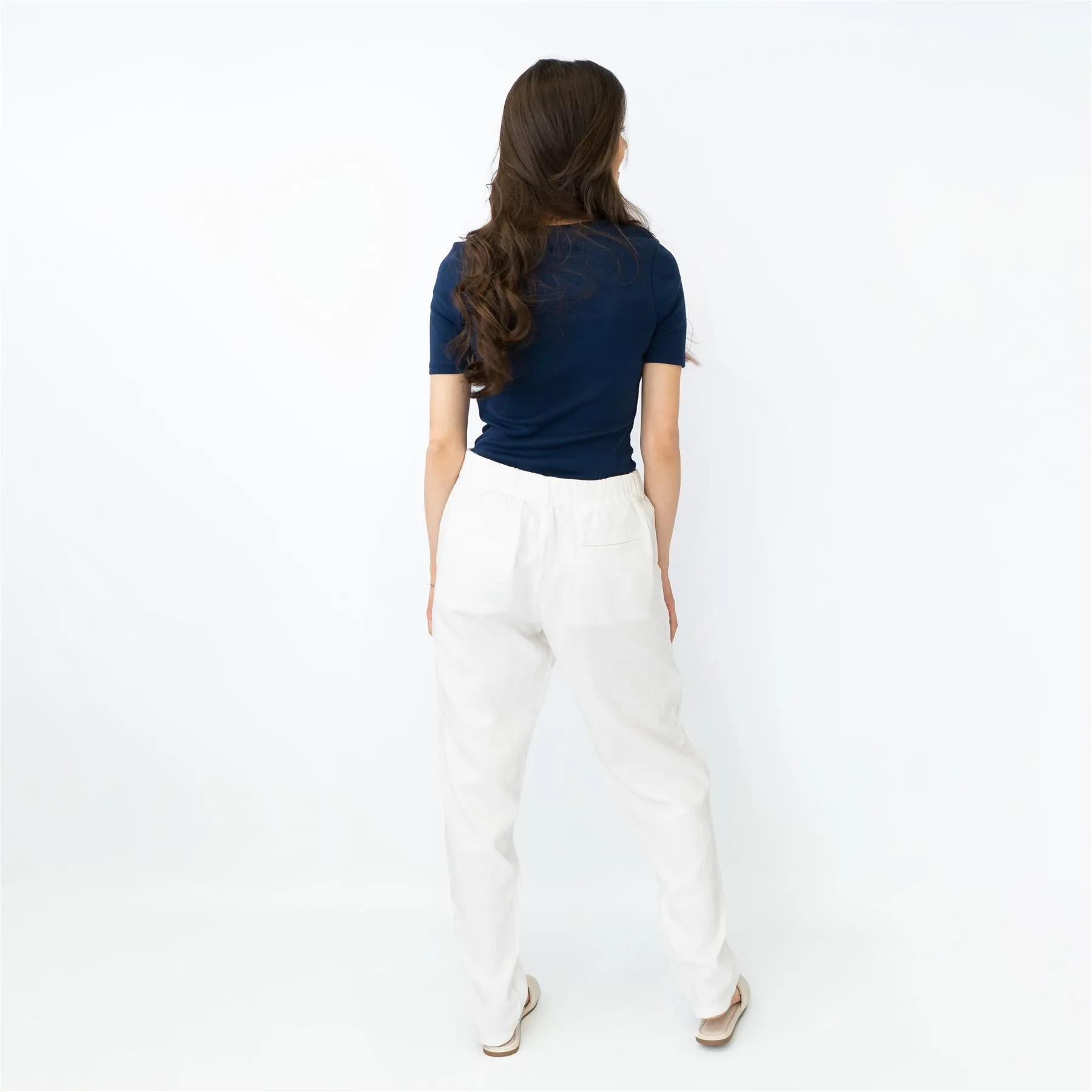 M&S Pure Cotton Tapered Ankle Grazer Elasticated Waist White Trousers