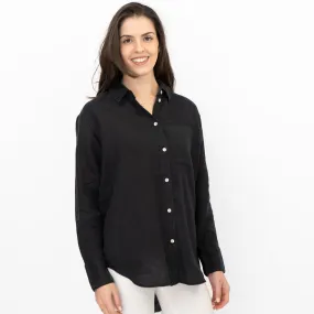 M&S Womens Black Pure Linen Collared Blouse