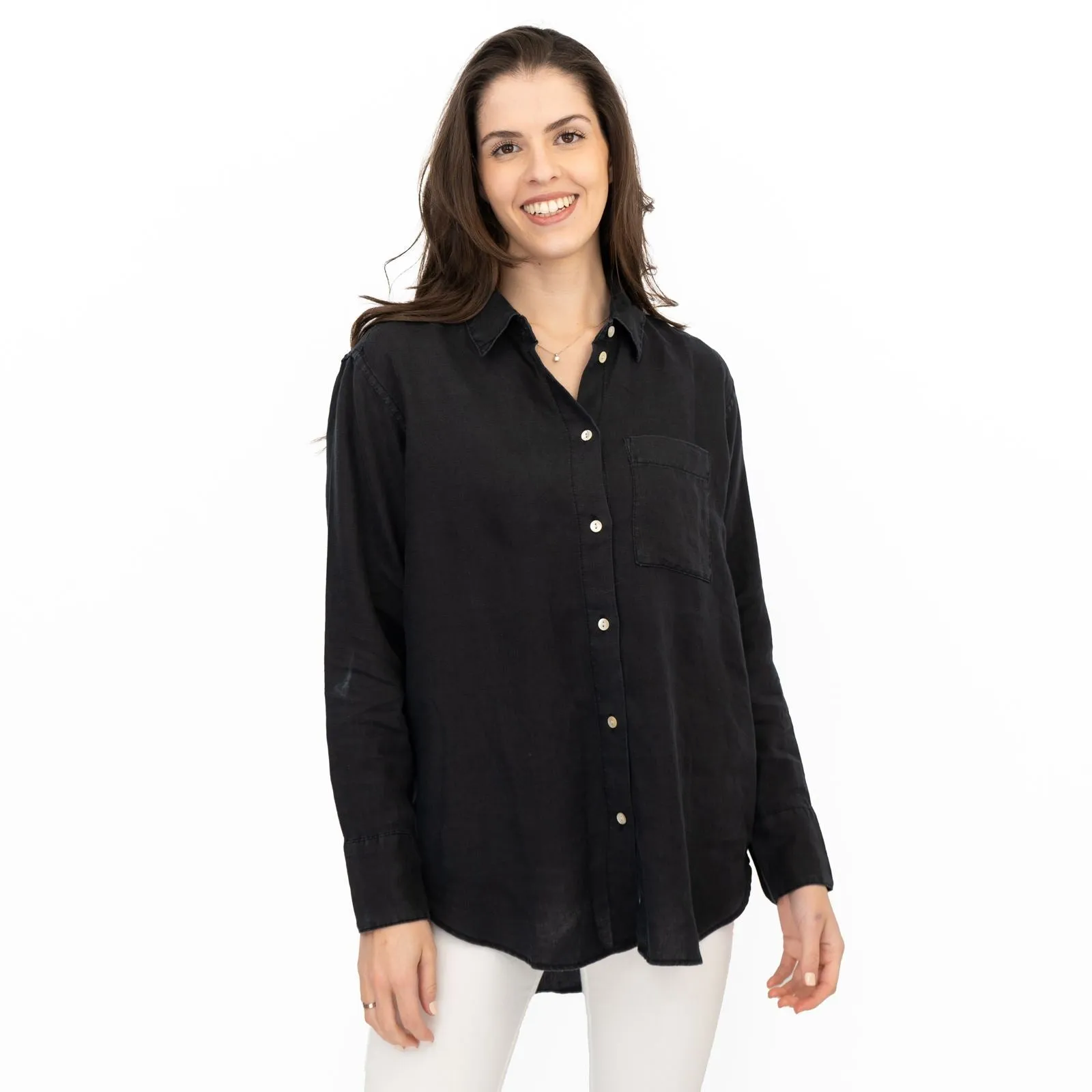 M&S Womens Black Pure Linen Collared Blouse