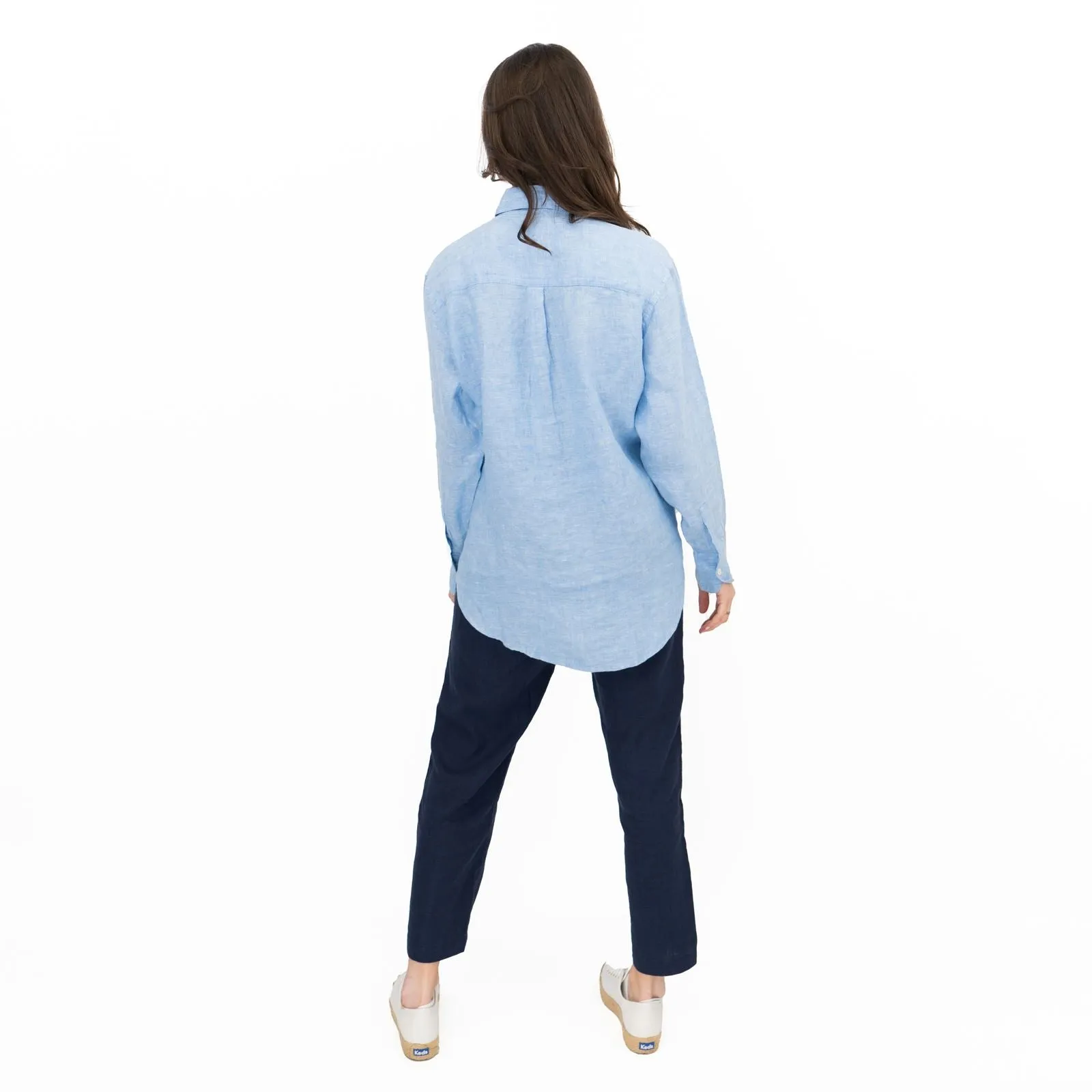 M&S Womens Denim Blue Pure Linen Collared Blouse