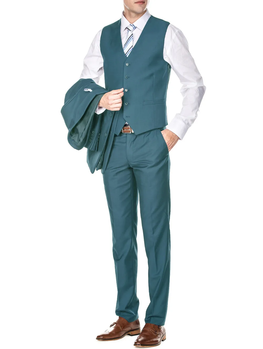 Men's Signature 3-Piece Slim Fit Suits (Slate Blue, Sea Green, Tan)