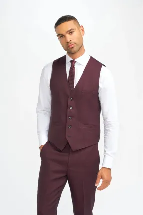 Men's Waistcoat Burgundy Checked Tailored Fit Vest