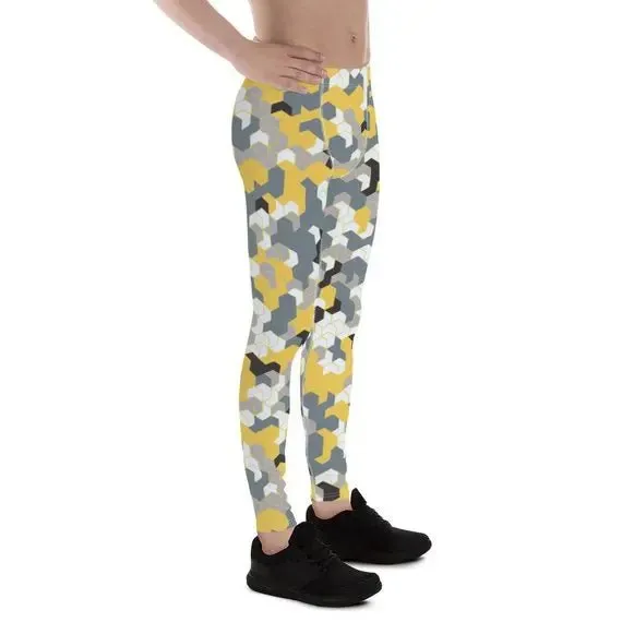 Men's Yellow Sports Camo Leggings - Moisture-Wicking & Quick-Drying