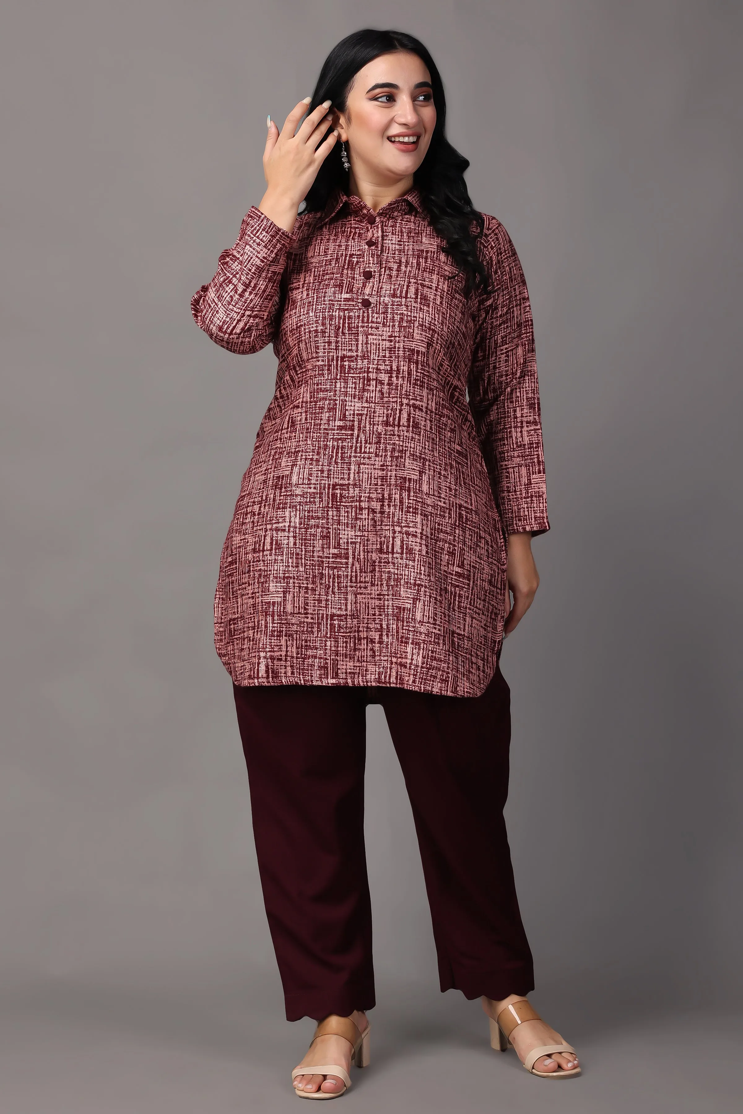 Merlot Embrace Woollen Short Kurta