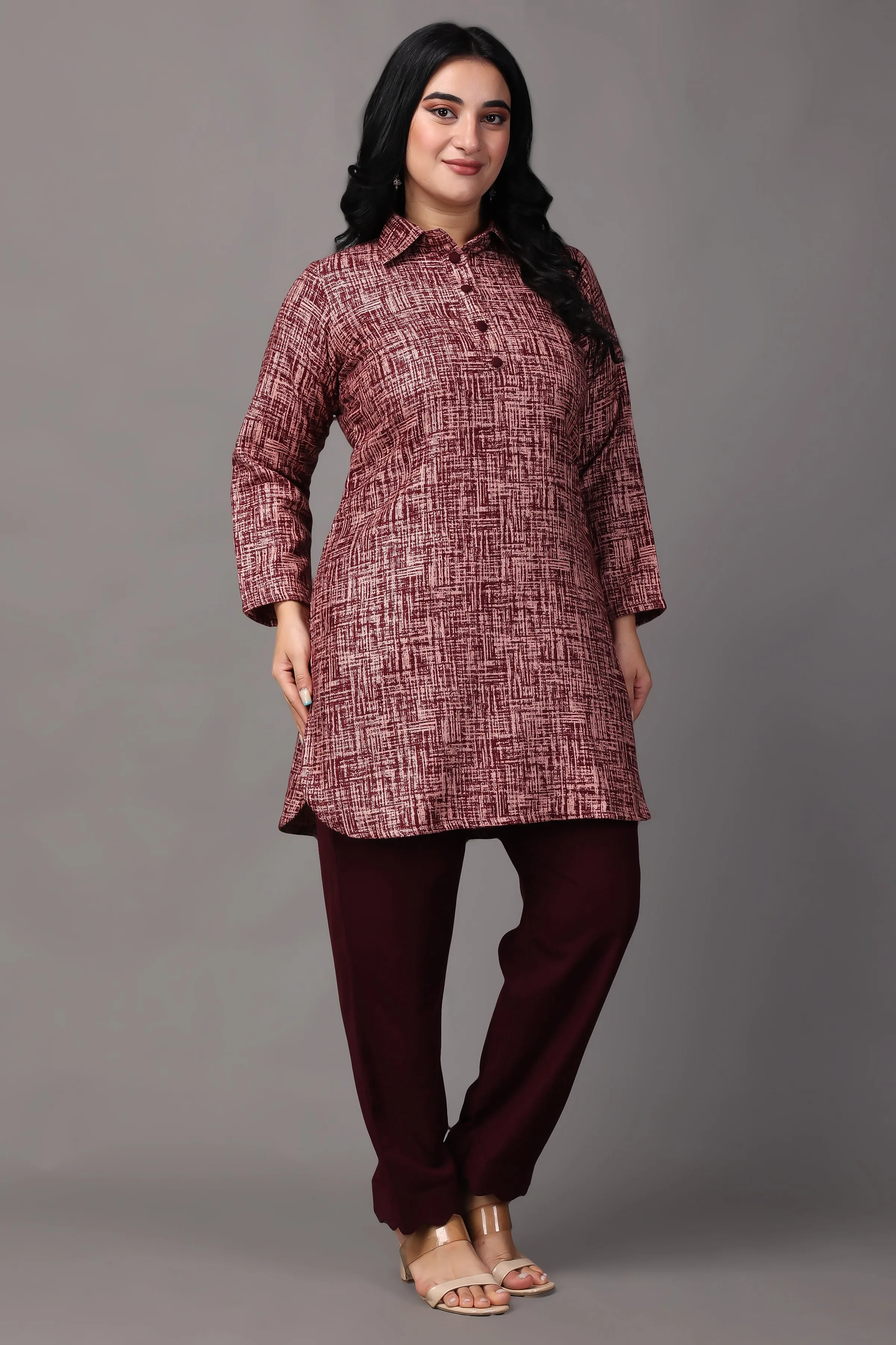 Merlot Embrace Woollen Short Kurta