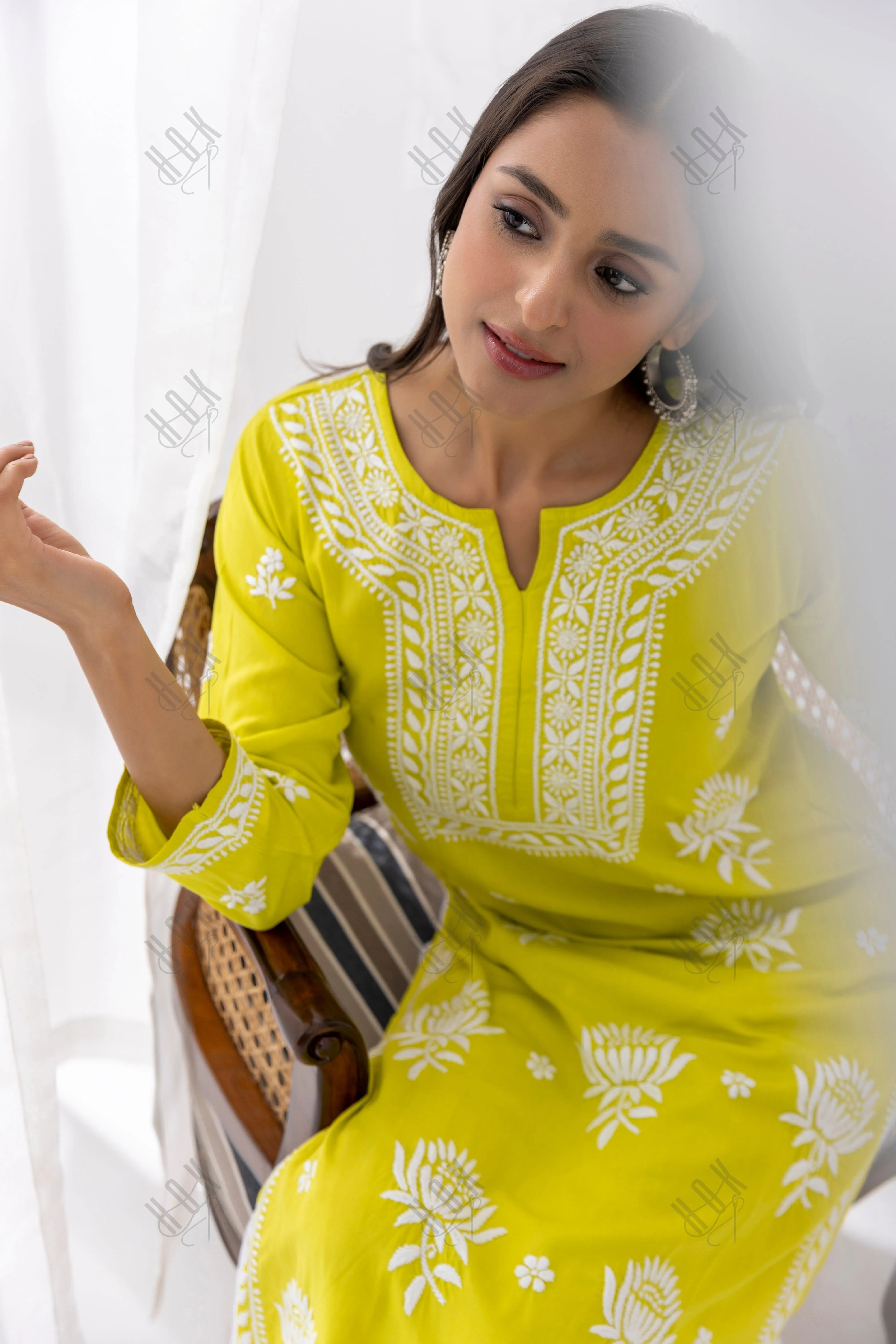 Mohopreet in Chikankari Hand Embroidery Lemon Kurta