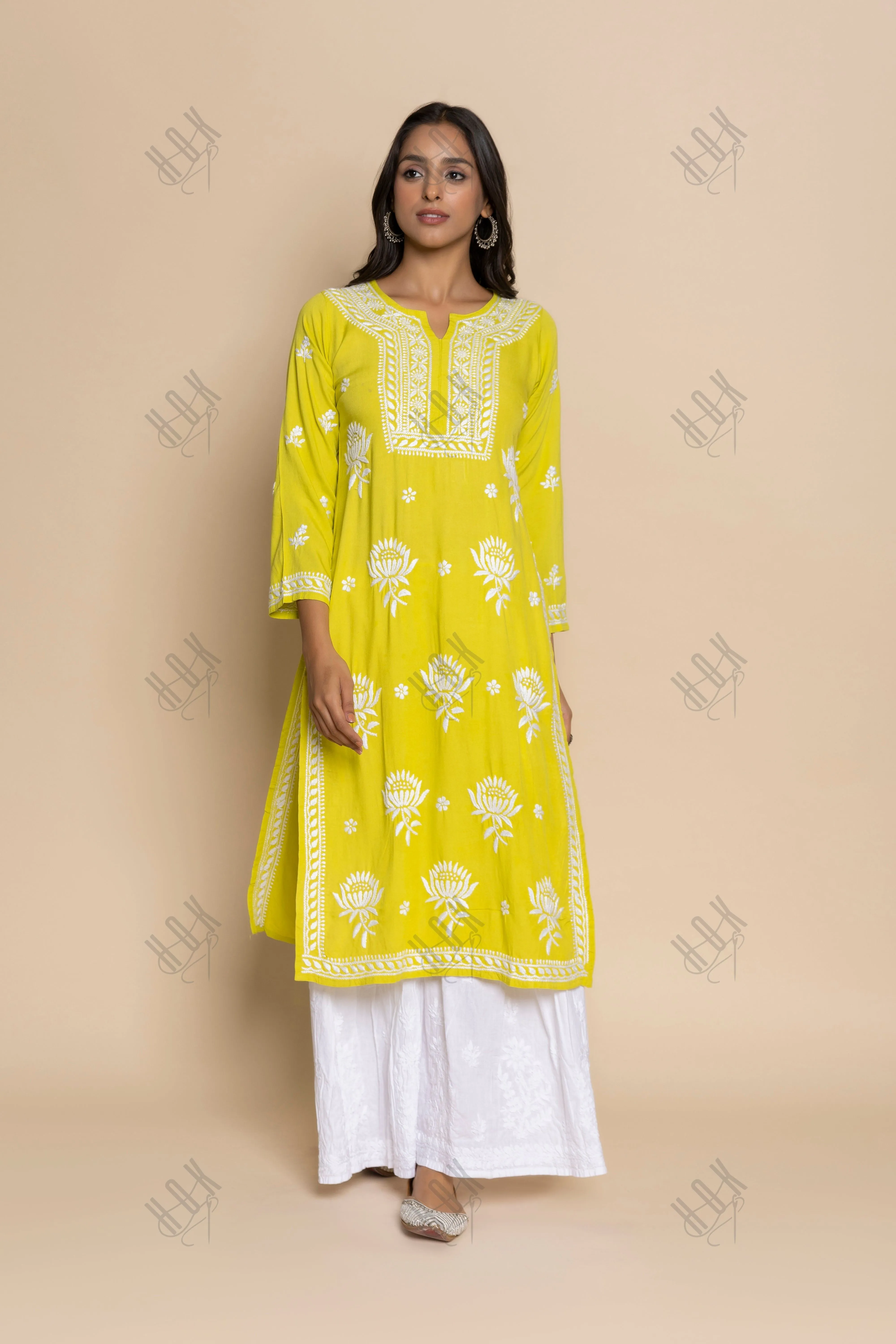 Mohopreet in Chikankari Hand Embroidery Lemon Kurta