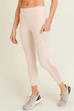 Moto Ribbed Splice Mesh Pocket Full Leggings - Blush