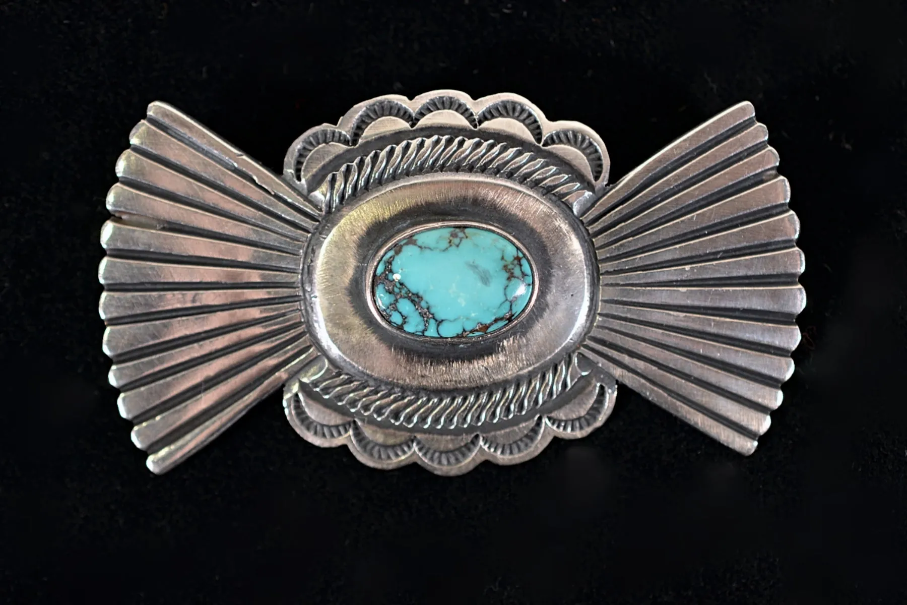 Navajo Sterling Silver Turquoise Brooch Hallmarked MC, Martha Cayatineto, 19.7 Grams