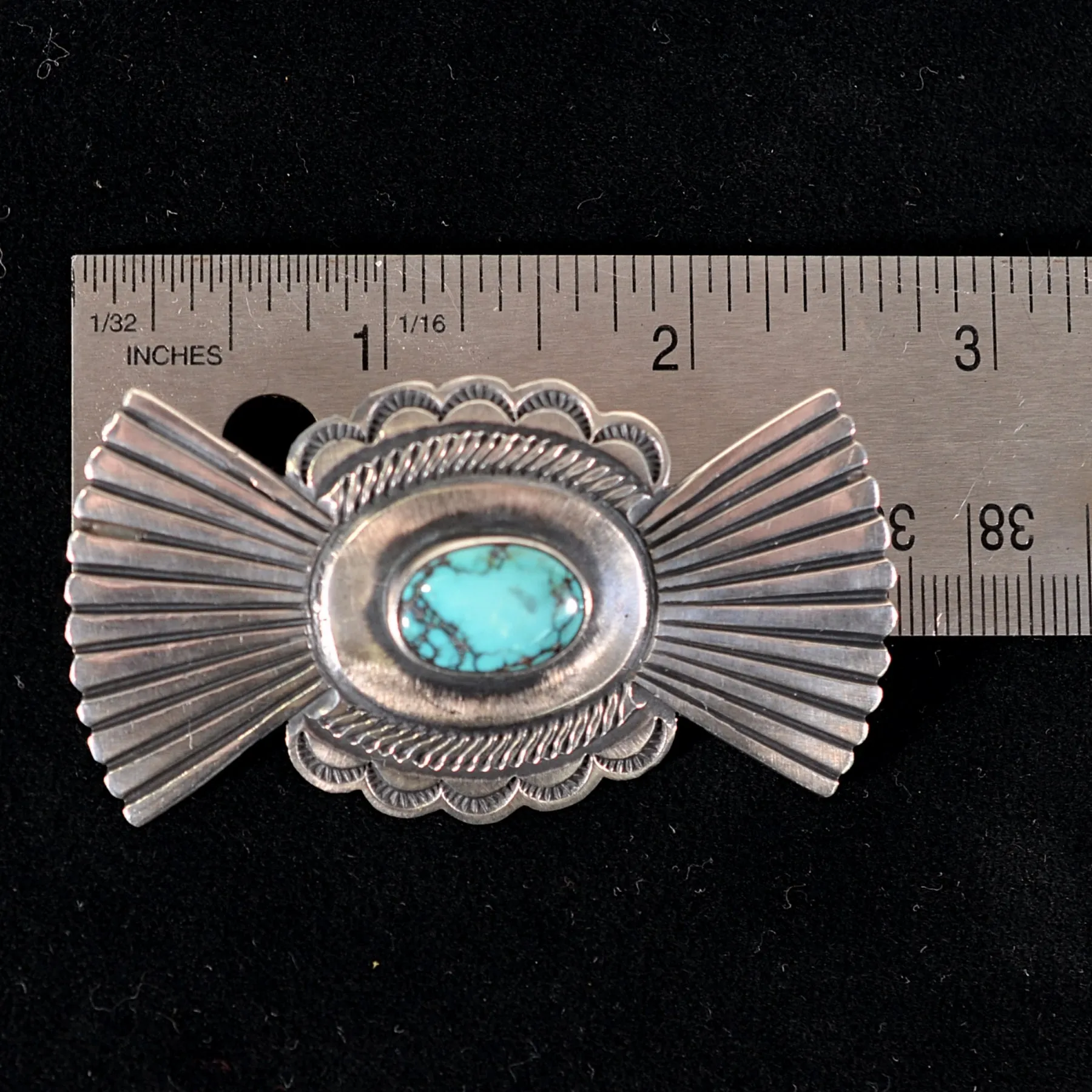 Navajo Sterling Silver Turquoise Brooch Hallmarked MC, Martha Cayatineto, 19.7 Grams