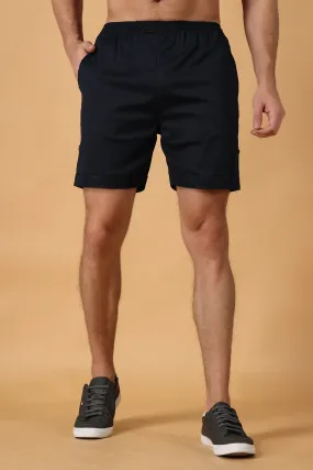 Navy Blue Cotton Lycra Shorts