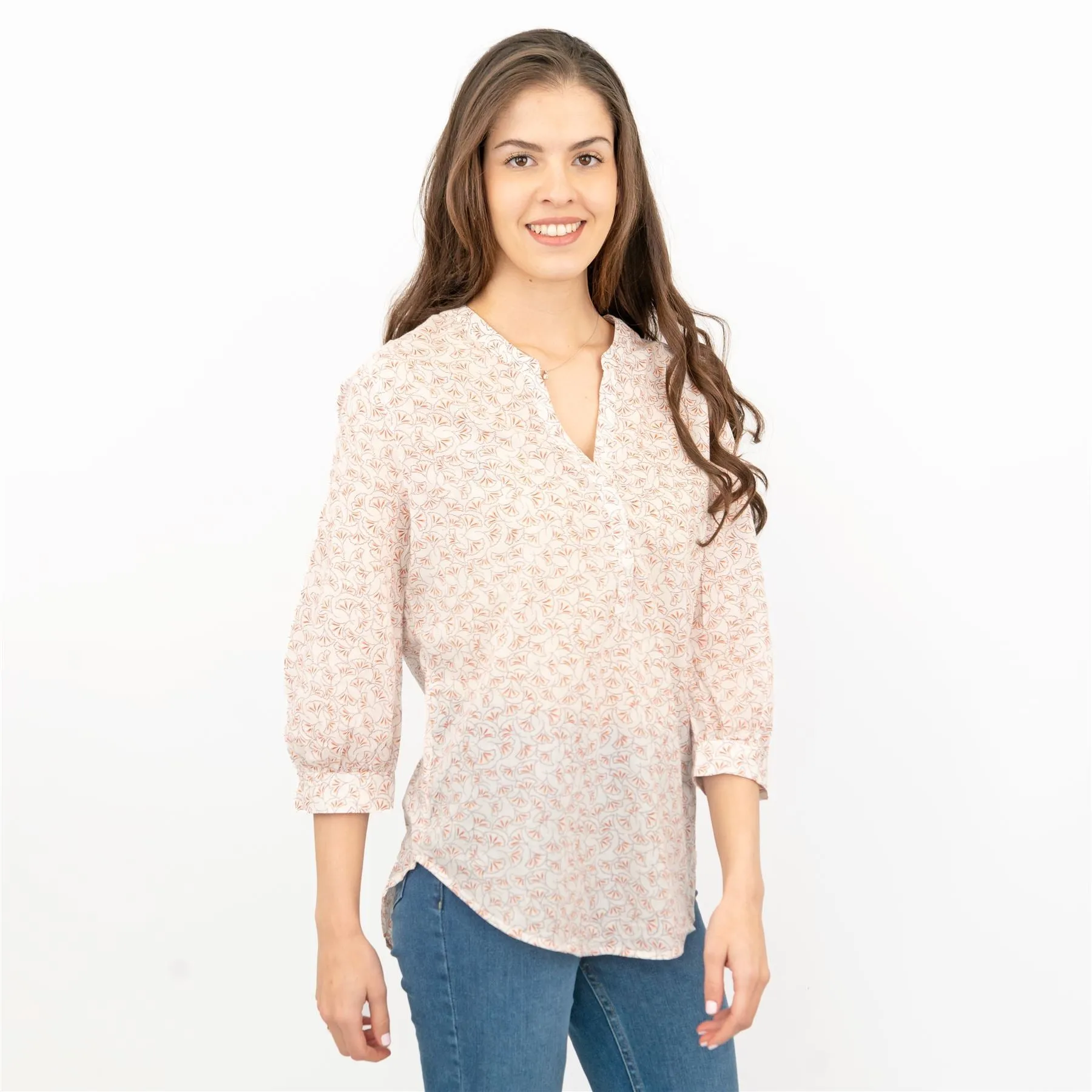 Next Ivory Floral Print Blouse 3/4 Sleeve Lightweight Tops