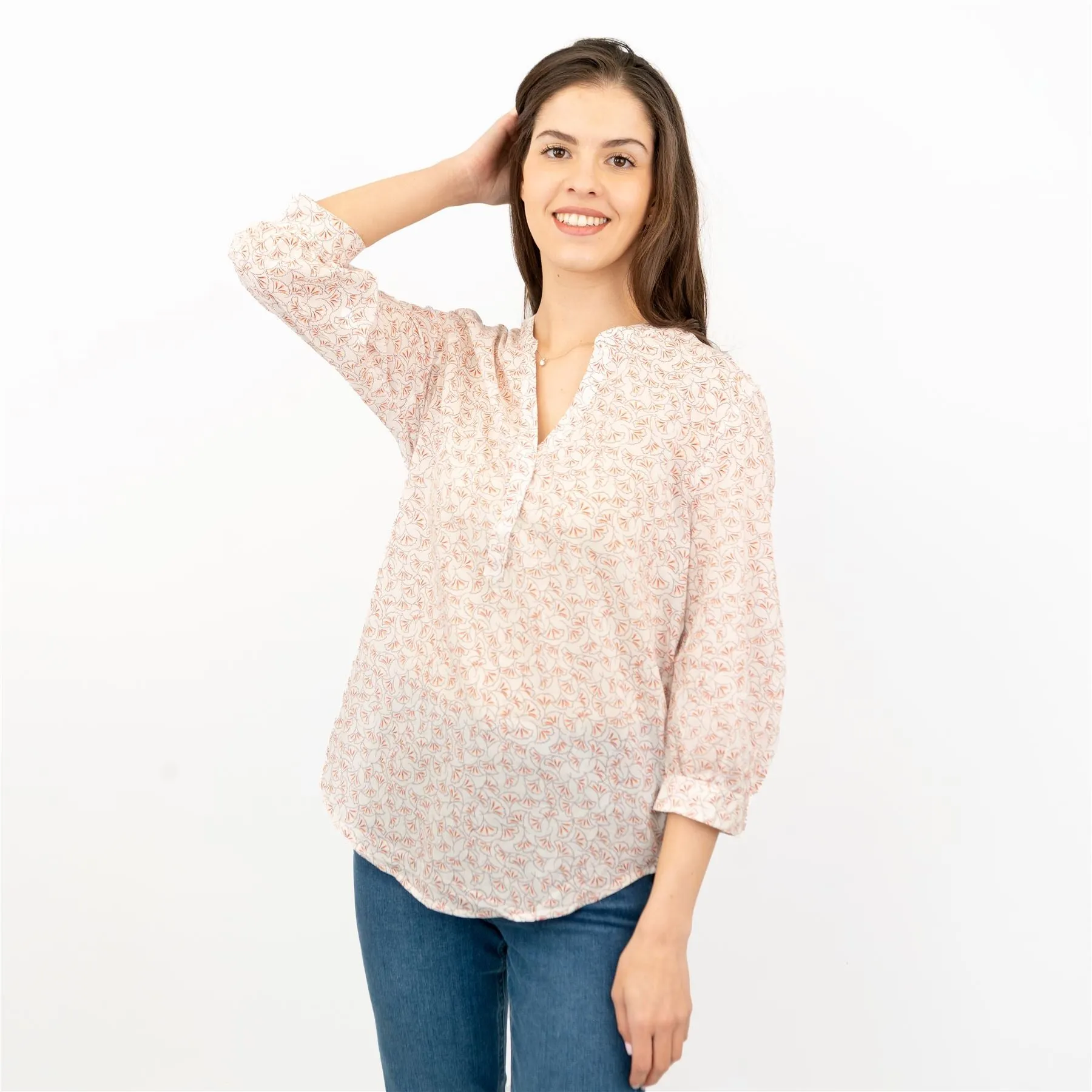 Next Ivory Floral Print Blouse 3/4 Sleeve Lightweight Tops