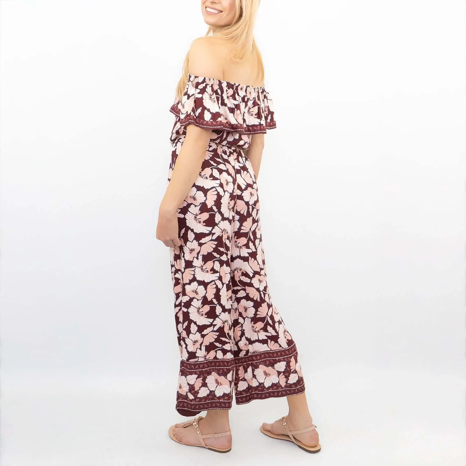 Next Wide Leg Off Shoulder Floral Lightweight Casual Jumpsuit