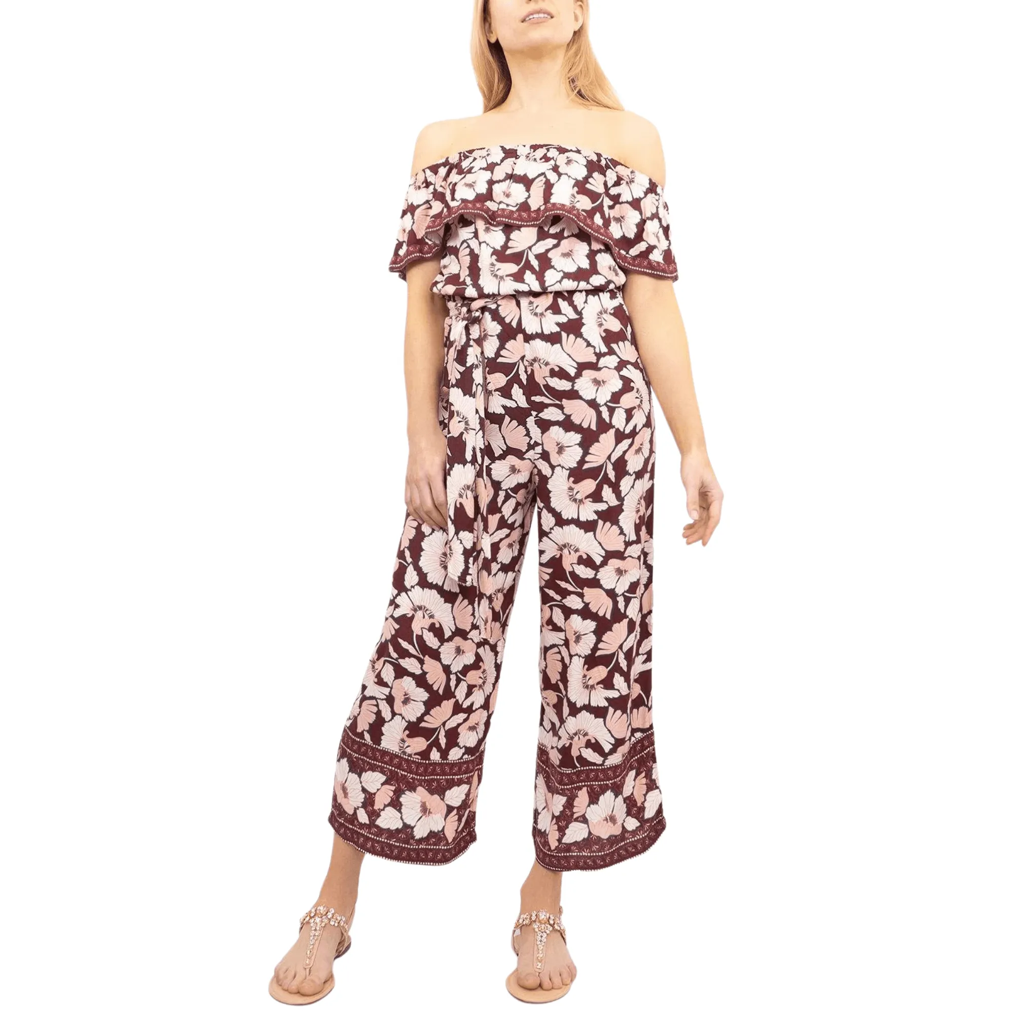 Next Wide Leg Off Shoulder Floral Lightweight Casual Jumpsuit