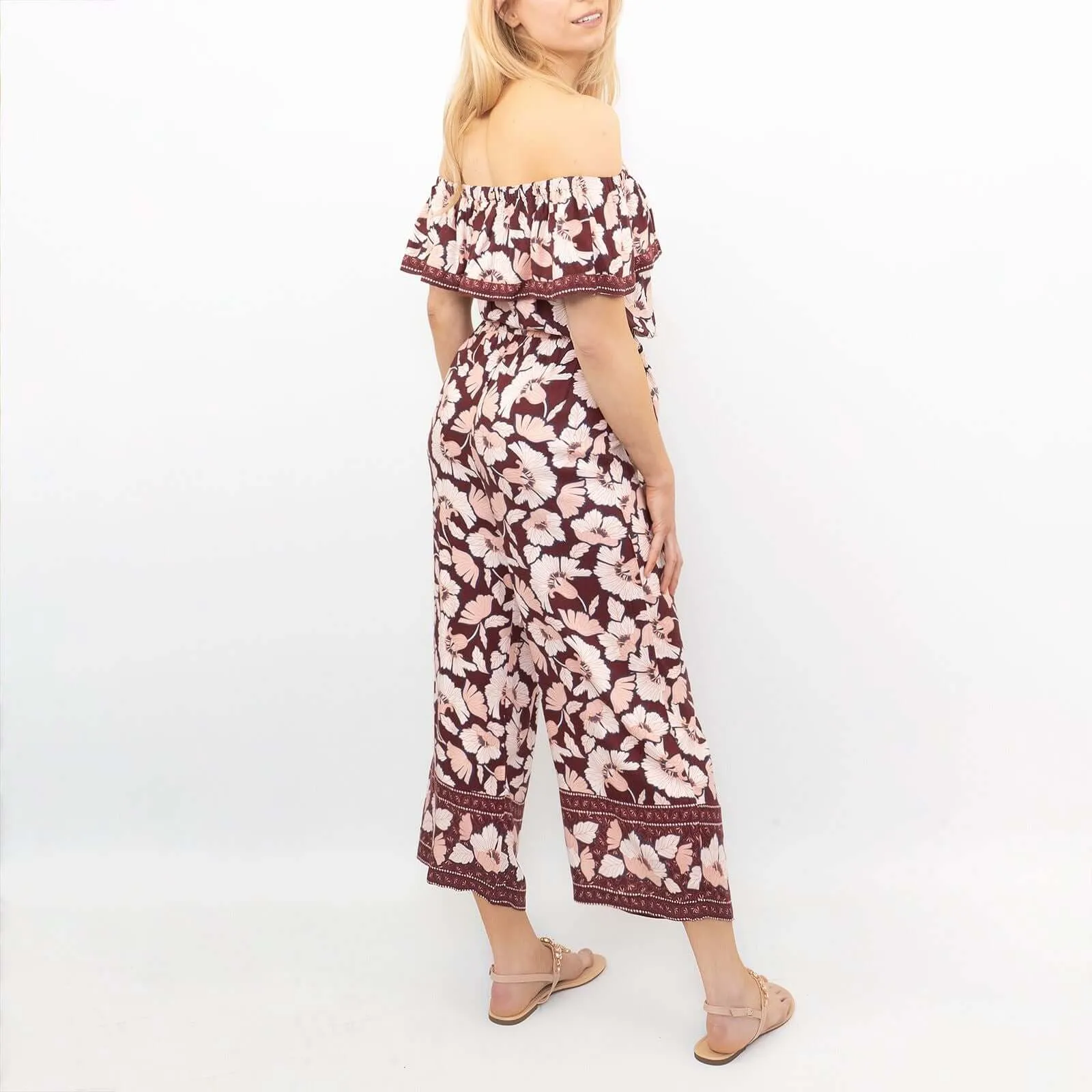 Next Wide Leg Off Shoulder Floral Lightweight Casual Jumpsuit