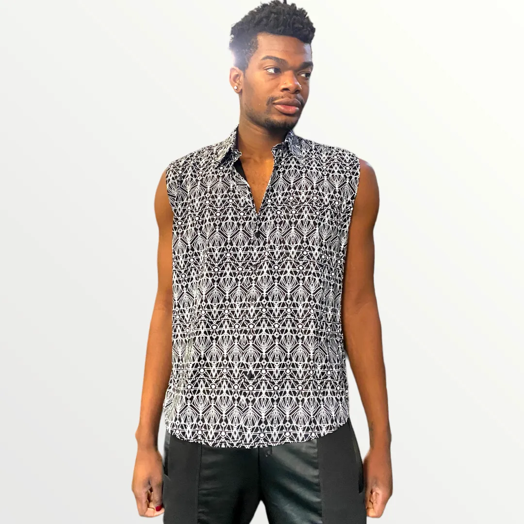 Nova print Button Front Sleevless Shirts