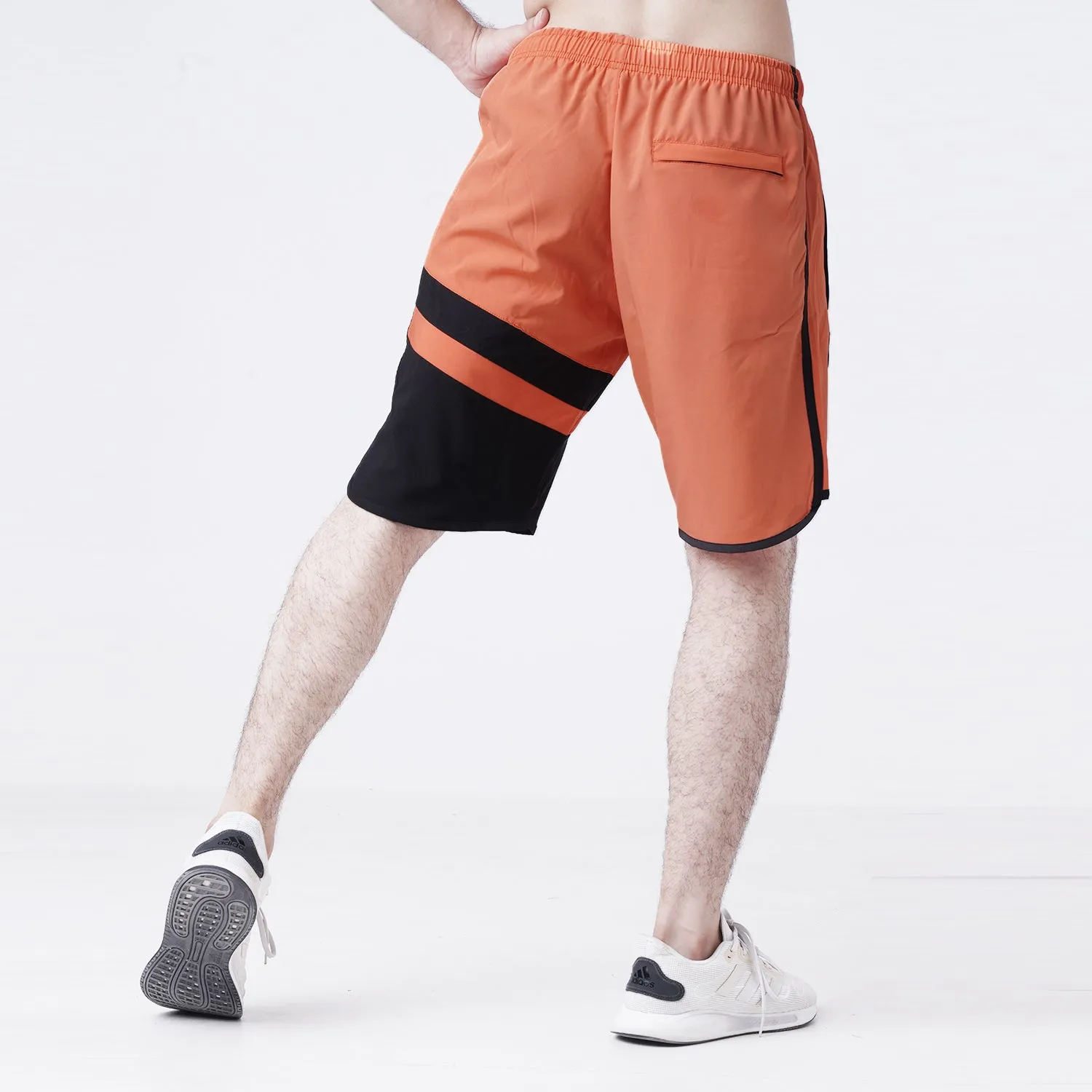 Orange And Black Panel Fitness Stage Shorts