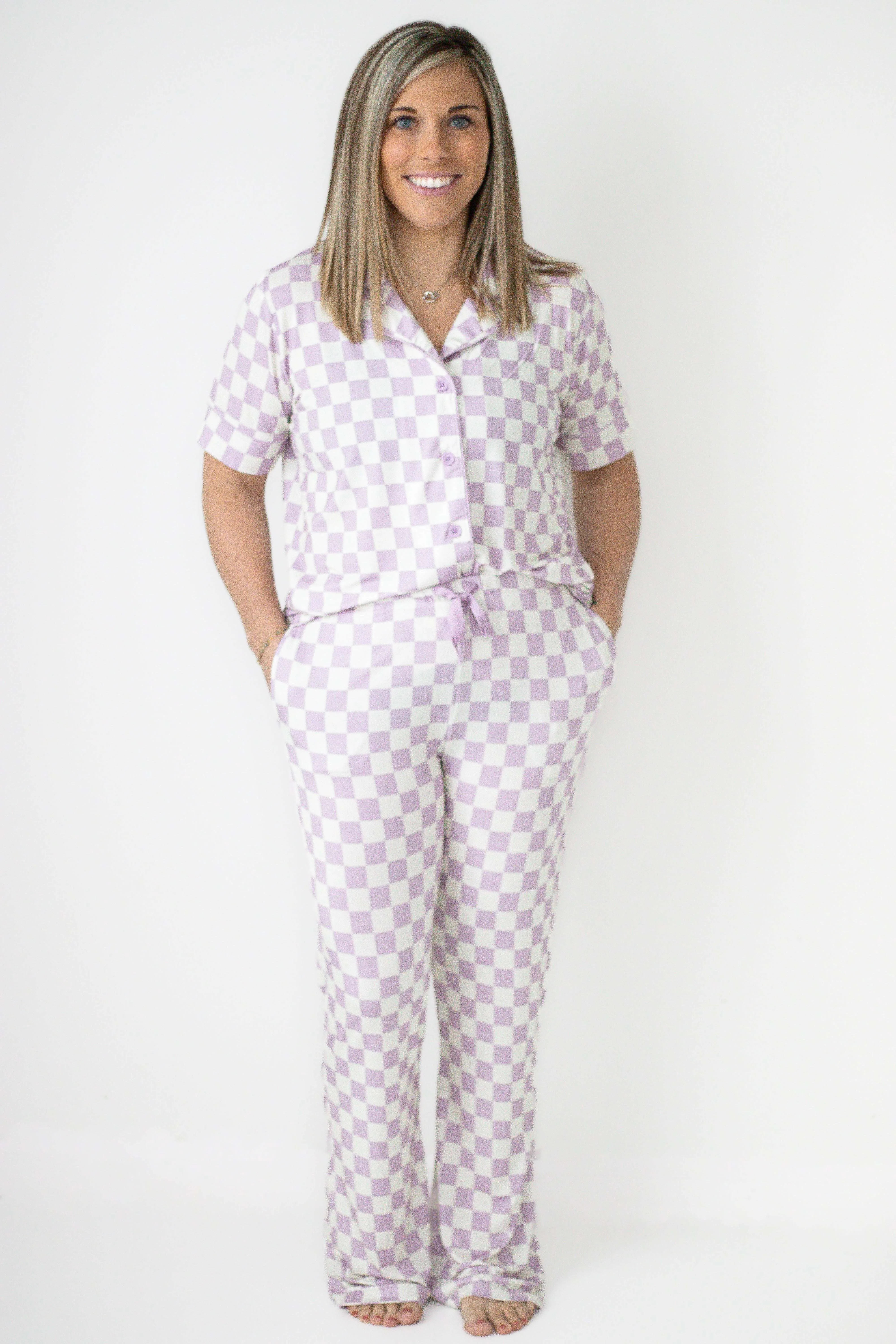 Periwinkle Checks Dream Nursing Pajama Set